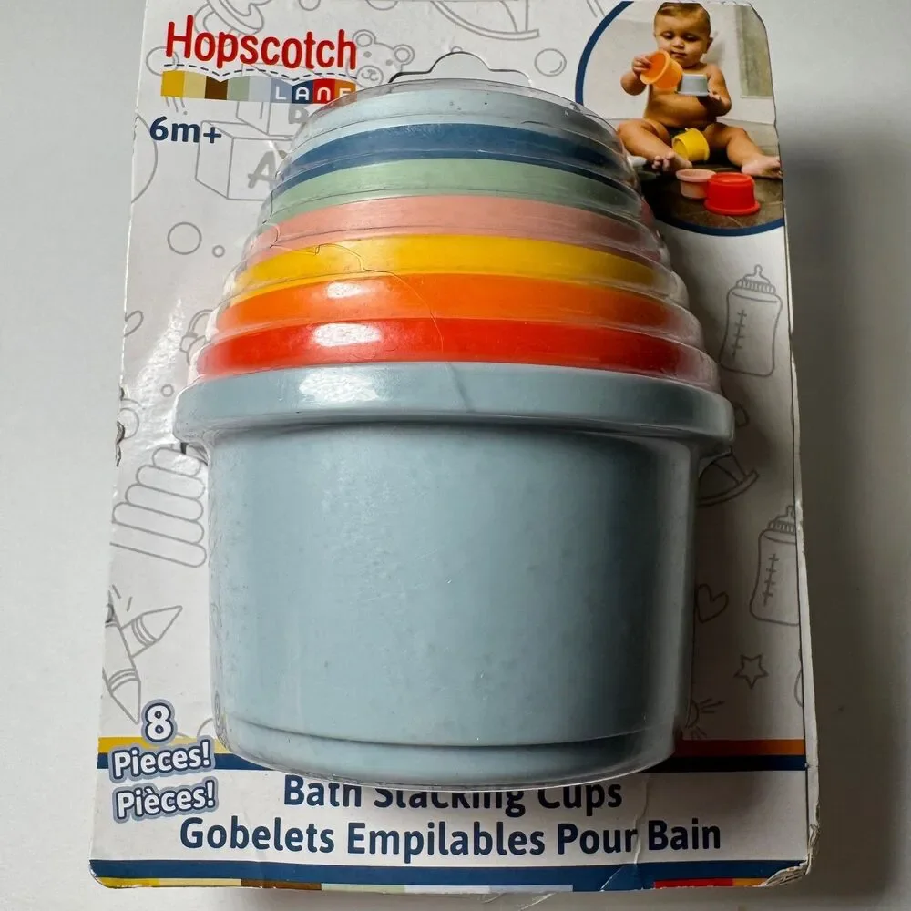 Hopscotch Lane Baby Bath Stacking Cups 8 Pc Toddler Nesting Water Toy Set 6m NEW